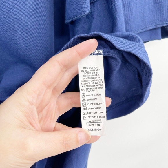 United Colors of Benetton Ruffled Top Blue Solid Size XS 100% Cotton NWT - Picture 6 of 10